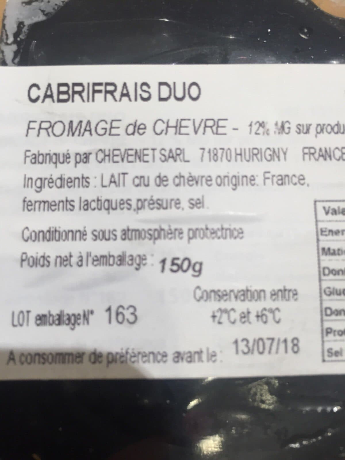 Open Food Facts Cabrifrais Duo packshot