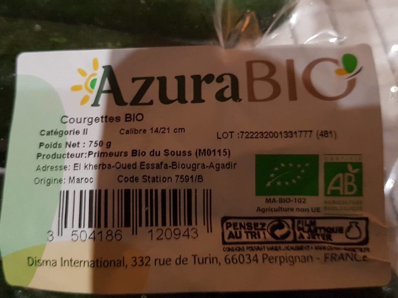 Azurabio Courgettes packshot