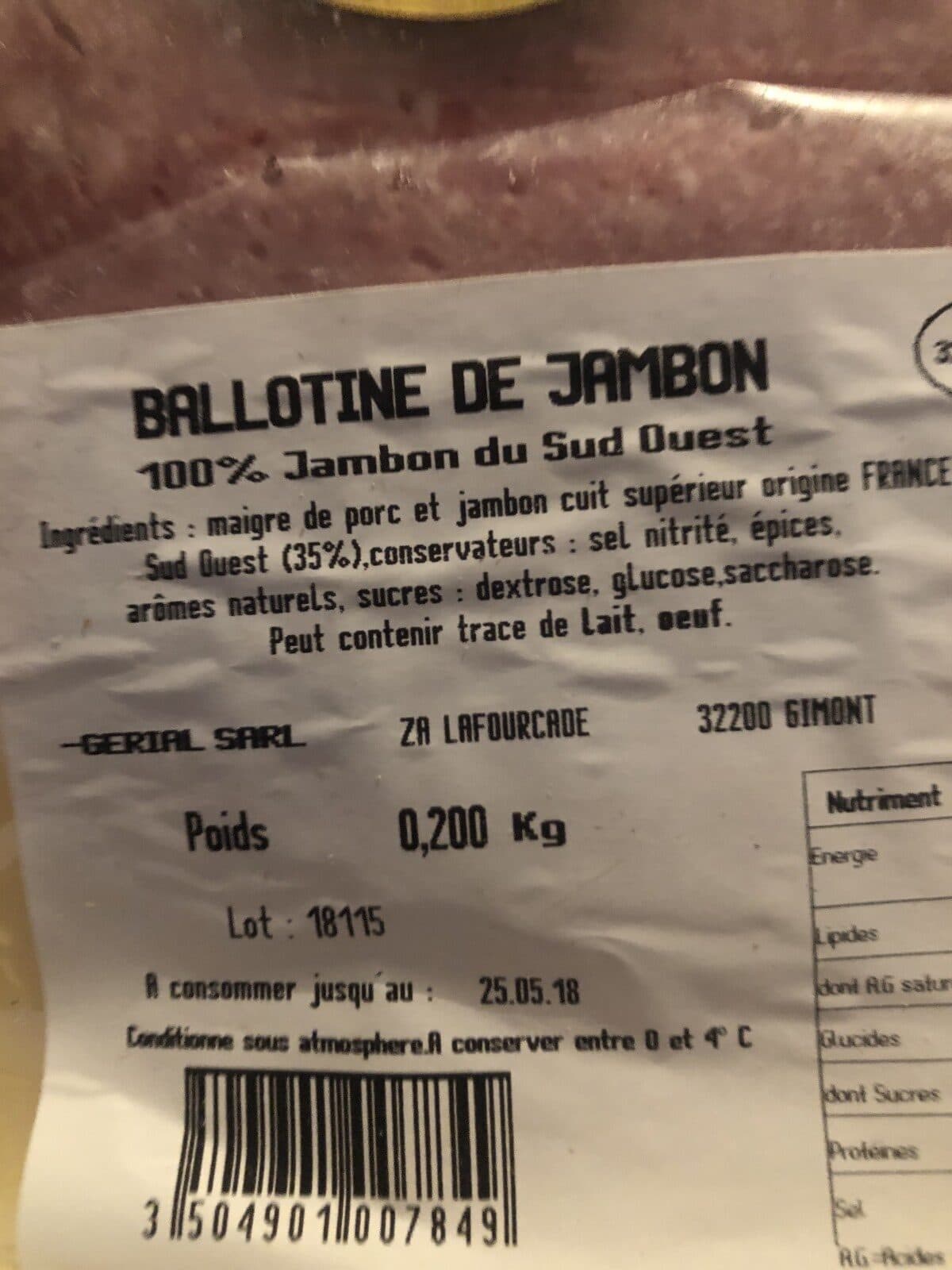 Open Food Facts Ballotine de jambon packshot