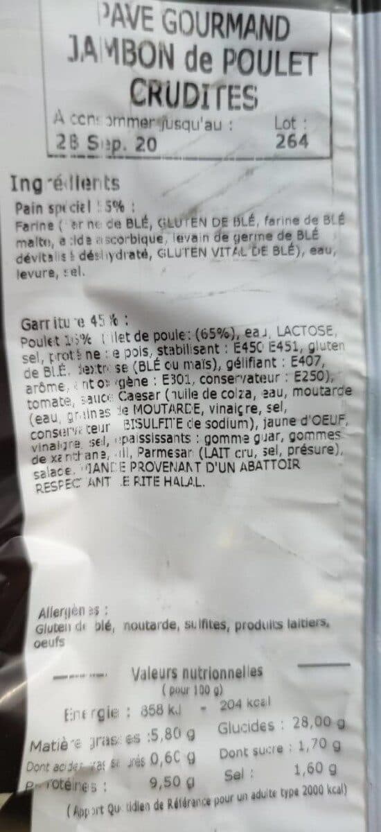 Open Food Facts Pavé gourmand jambon de poulet crudité packshot
