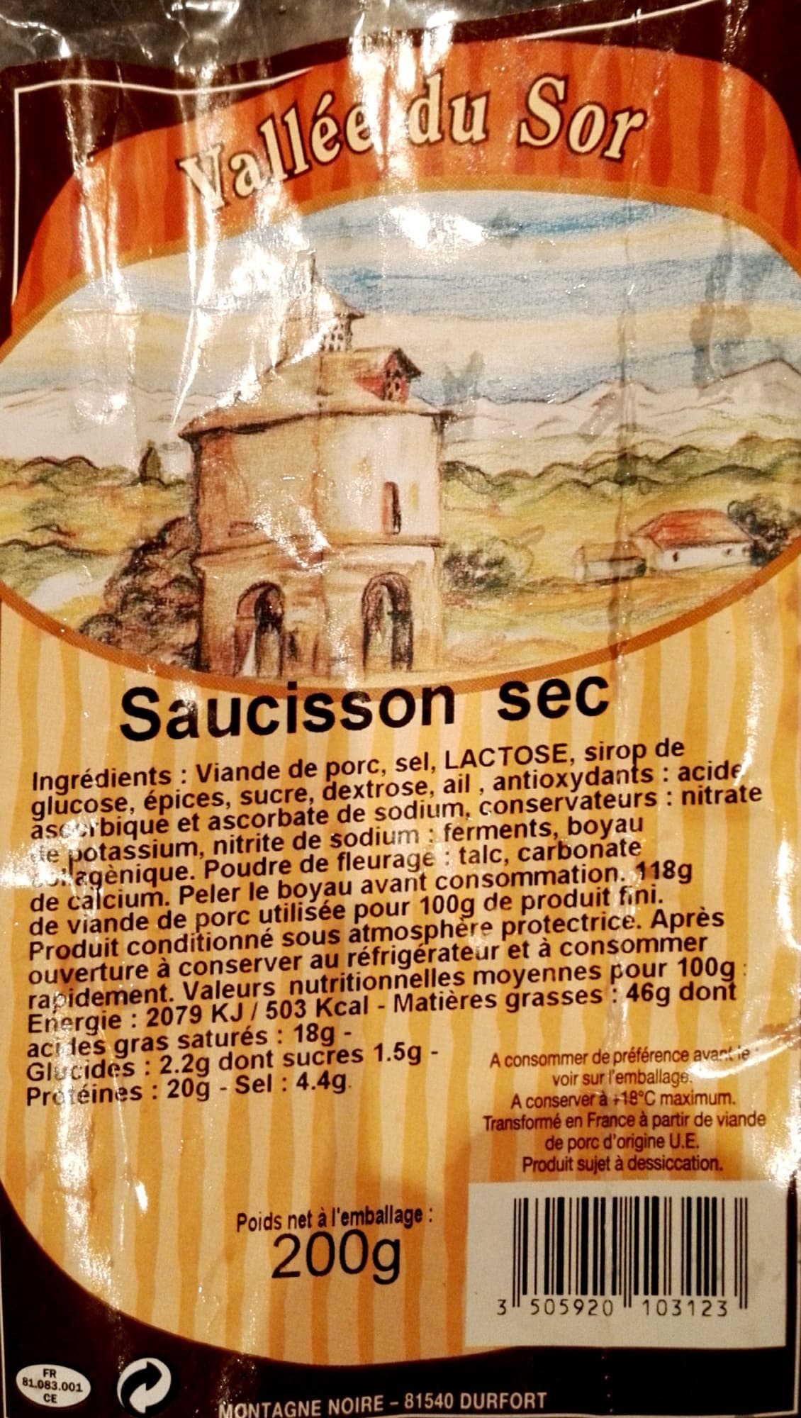 Montagne noire Saucisson sec Vallée du sor packshot