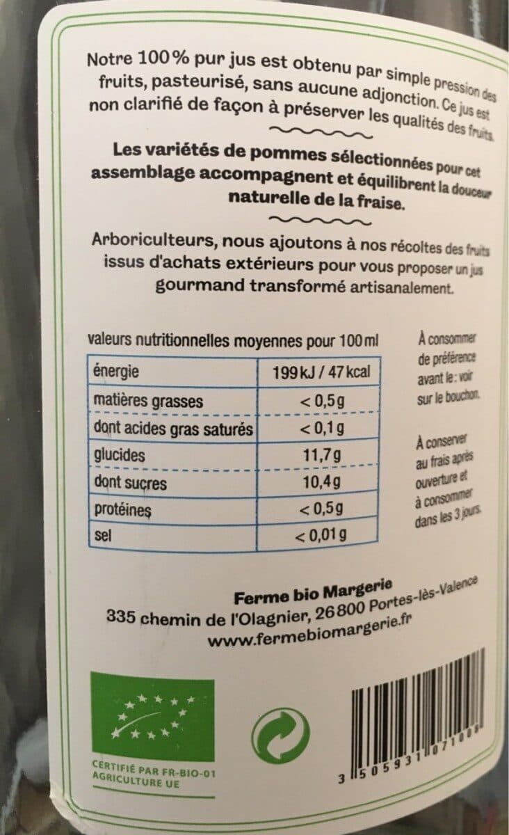 Ferme Bio Margerie Le pur jus artisanal de pomme fraise packshot