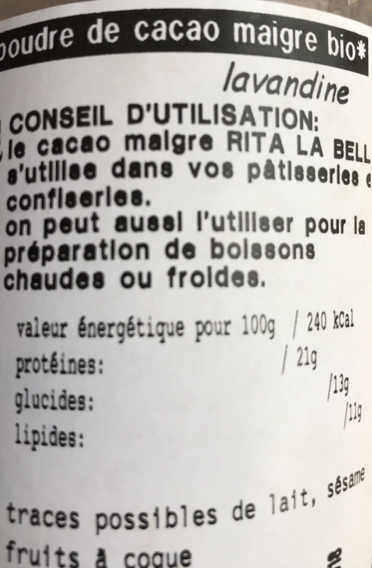 Lavandine Cacao poudre degraissé packshot