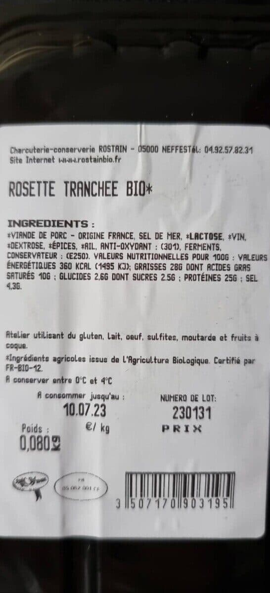 Rostain Rosette tranchée bio sans nitrites packshot