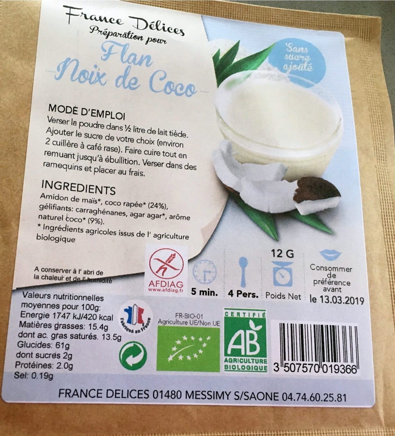 France Délices Flan Sans Sucre a La Noix De Coco packshot