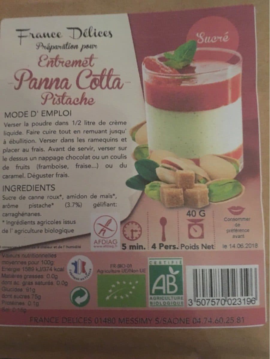 France Délices Entremet Panna Cotta Pistache packshot