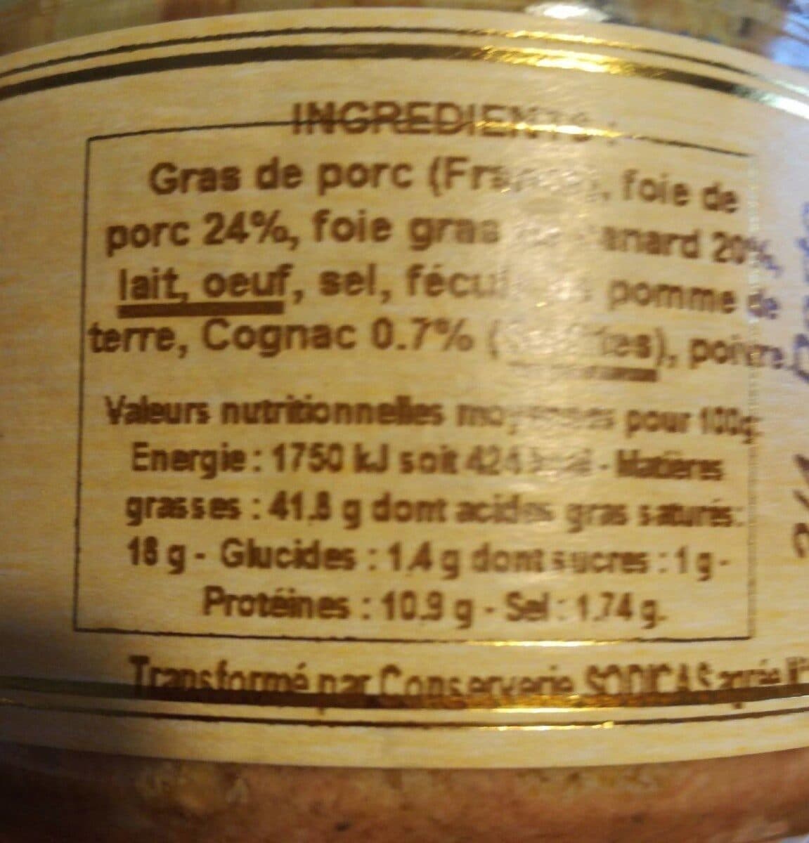 Open Food Facts Pâte de campagne au foie gras packshot