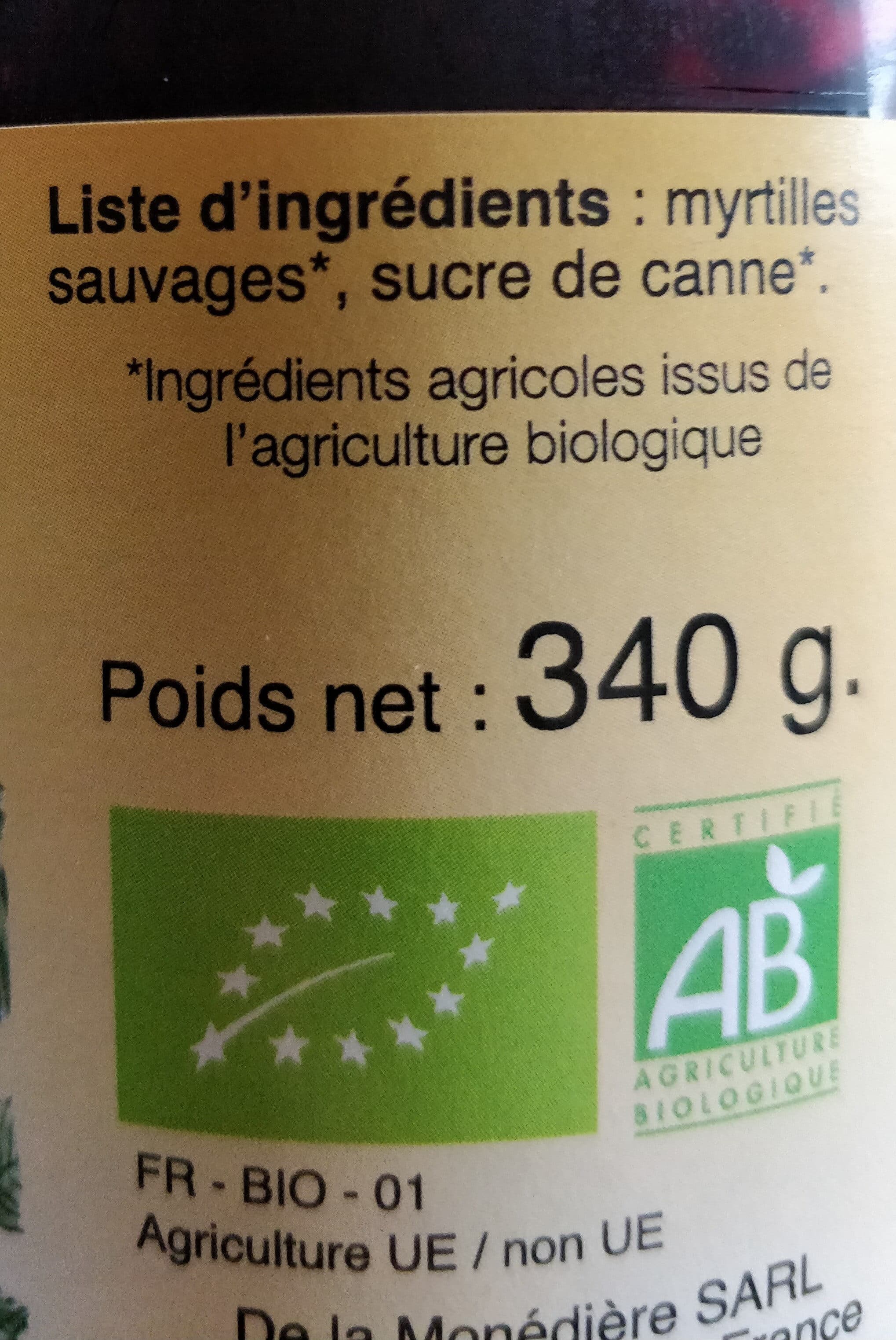 La Monédière Confiture allégée en sucre de Myrtilles Sauvages packshot