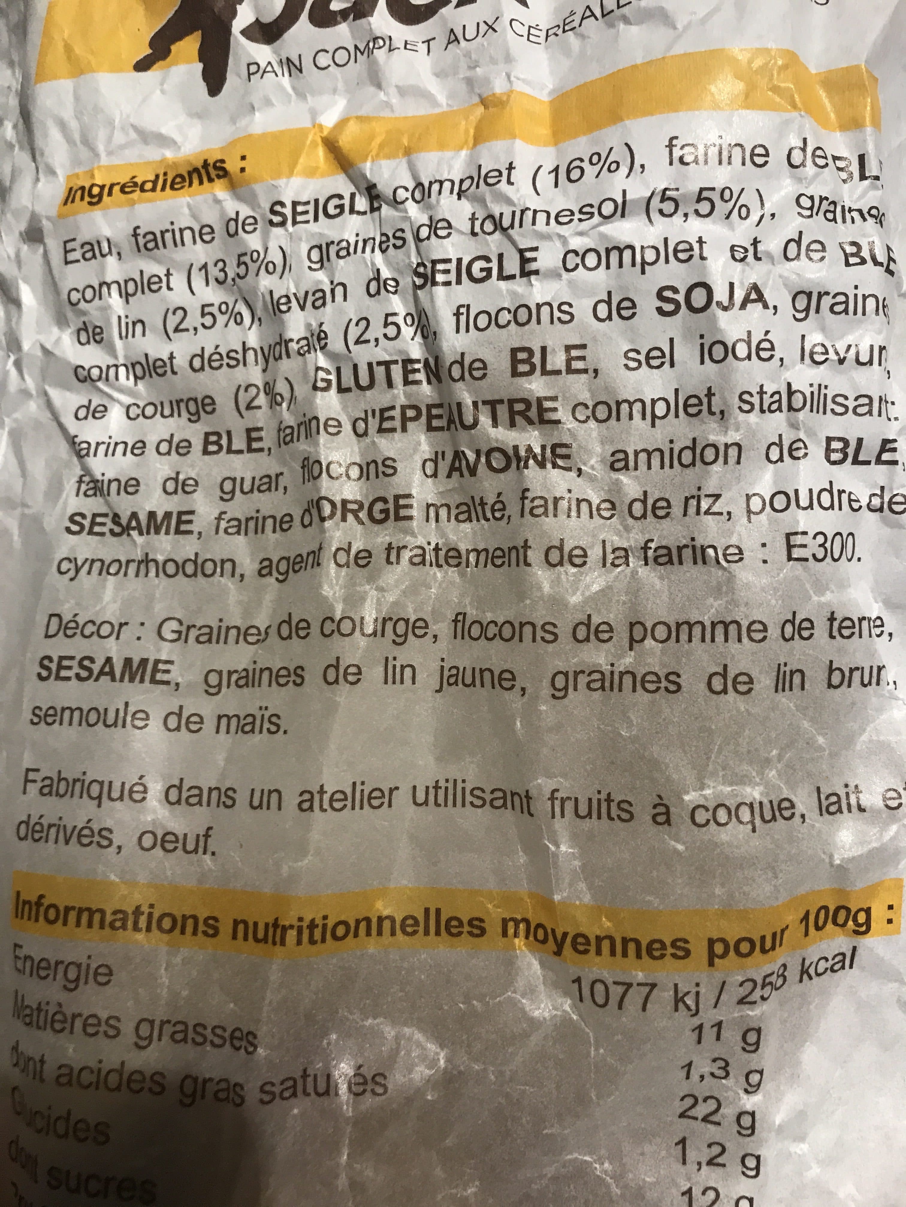Jack'son Pain complet aux cereales et aux graines packshot