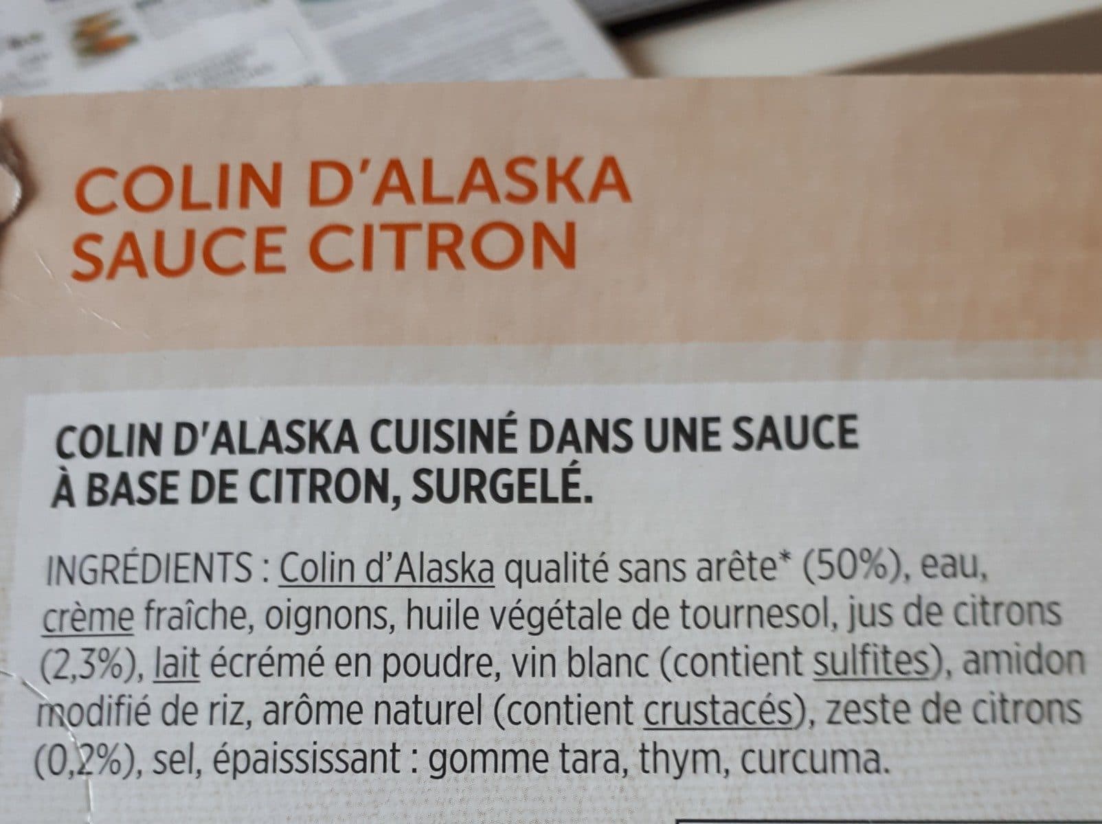 Toupargel Colin d'Alaska sauce citron packshot