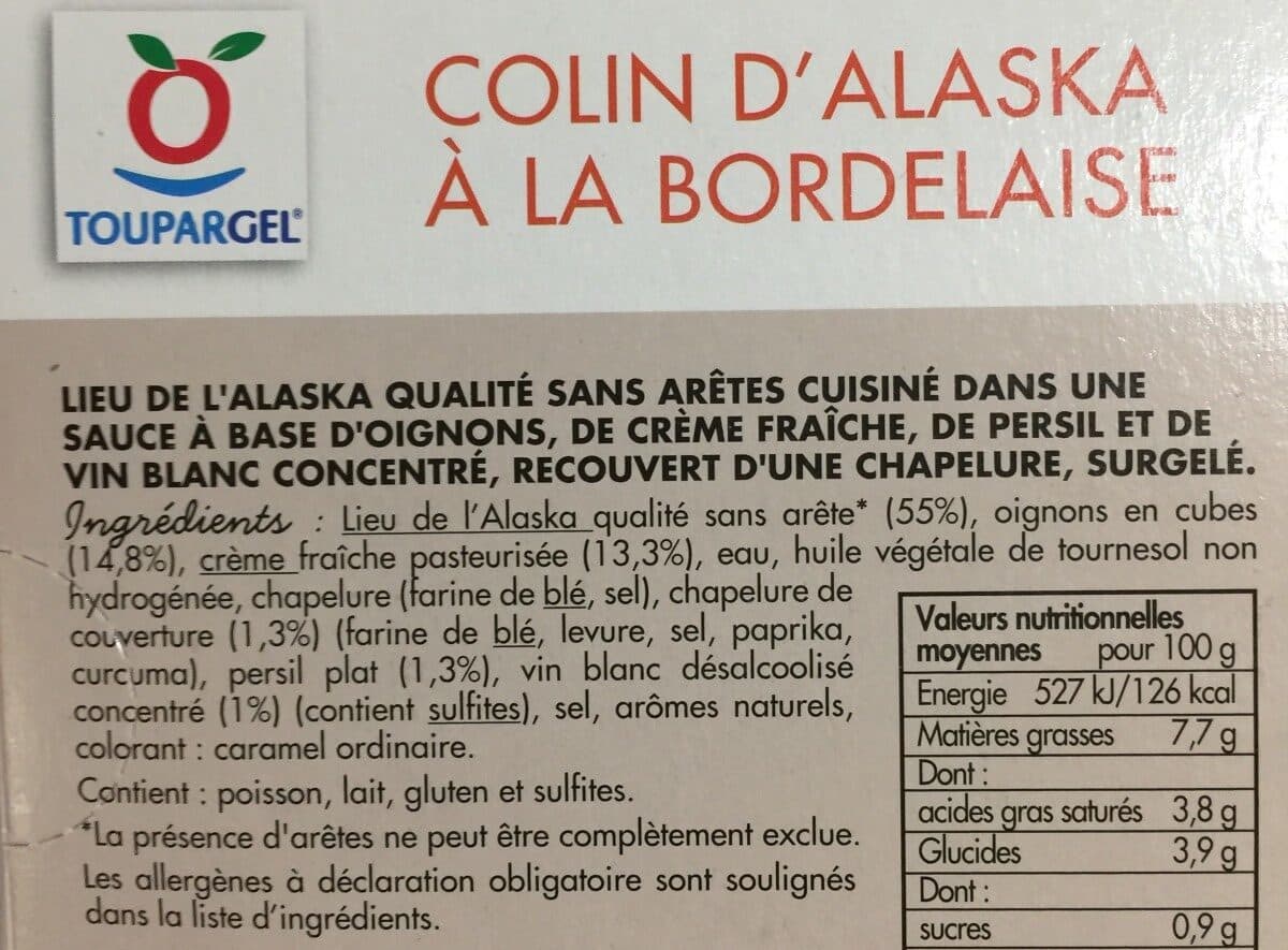 Toupargel Colin d’Alaska à la bordelaise packshot