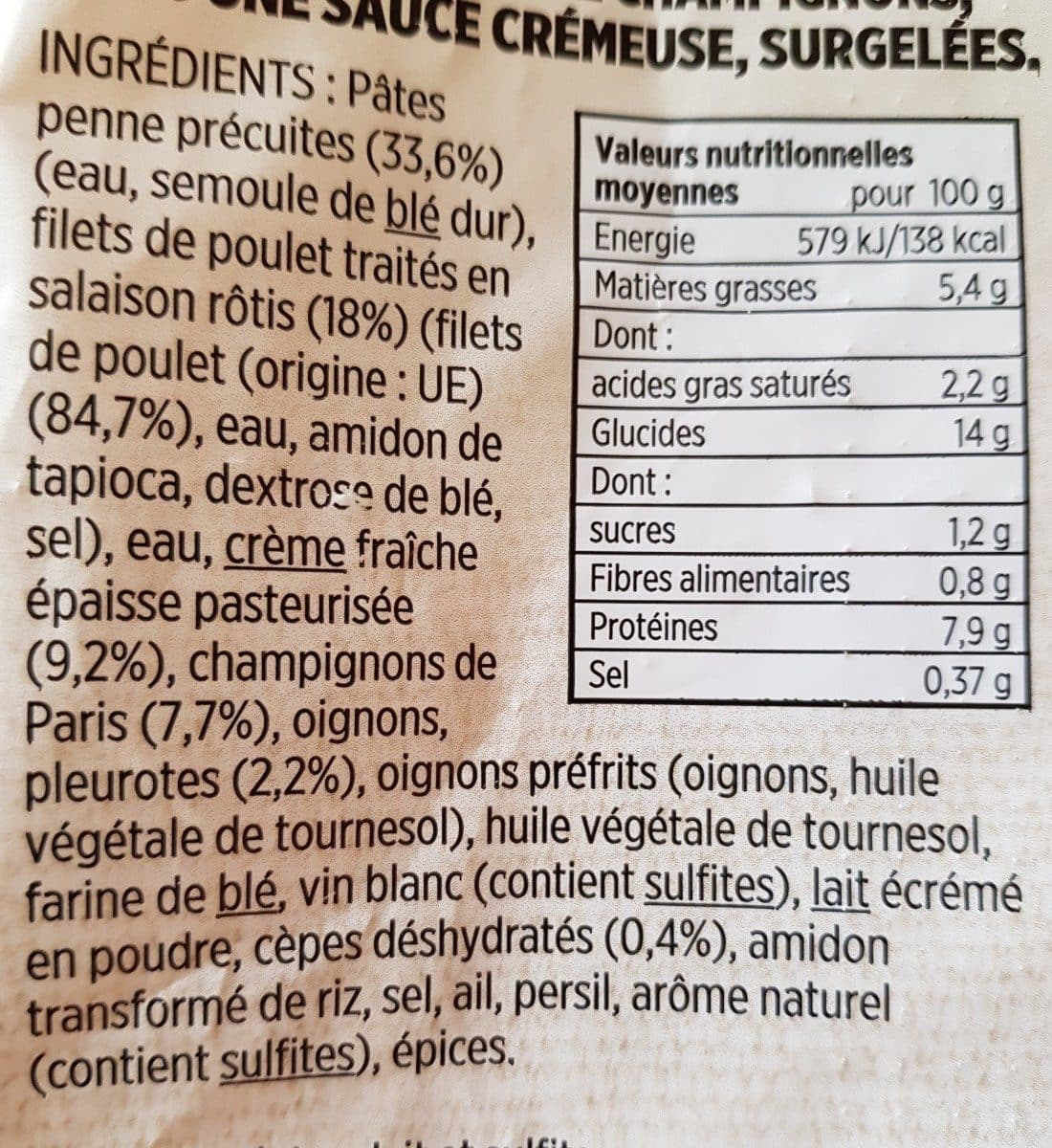 Toupargel Poêlée De Pennes Poulet Et Champignons packshot