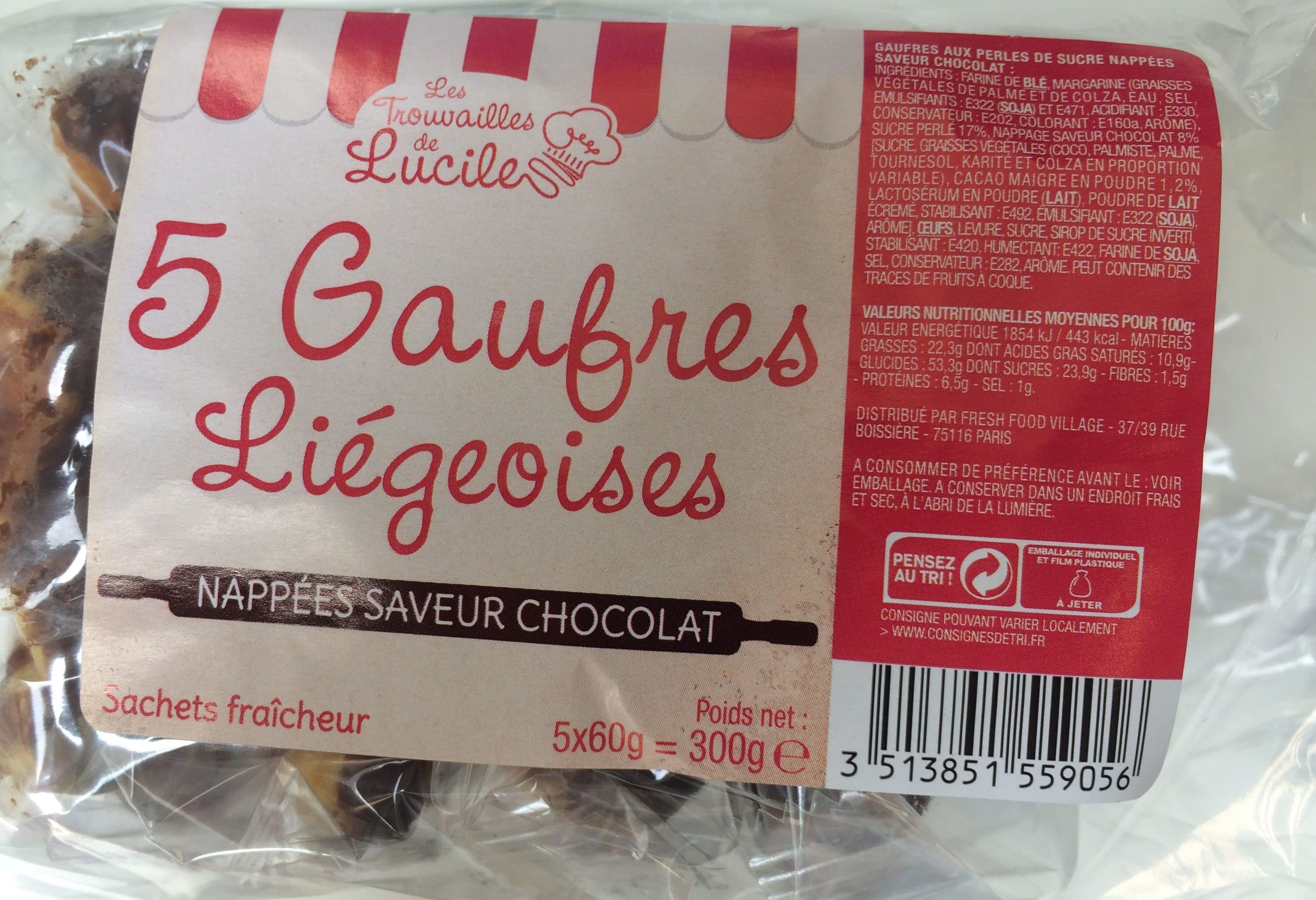 Les Trouvailles de Lucile 5 Gaufres Liégeoises Nappées Saveur Chocolat packshot