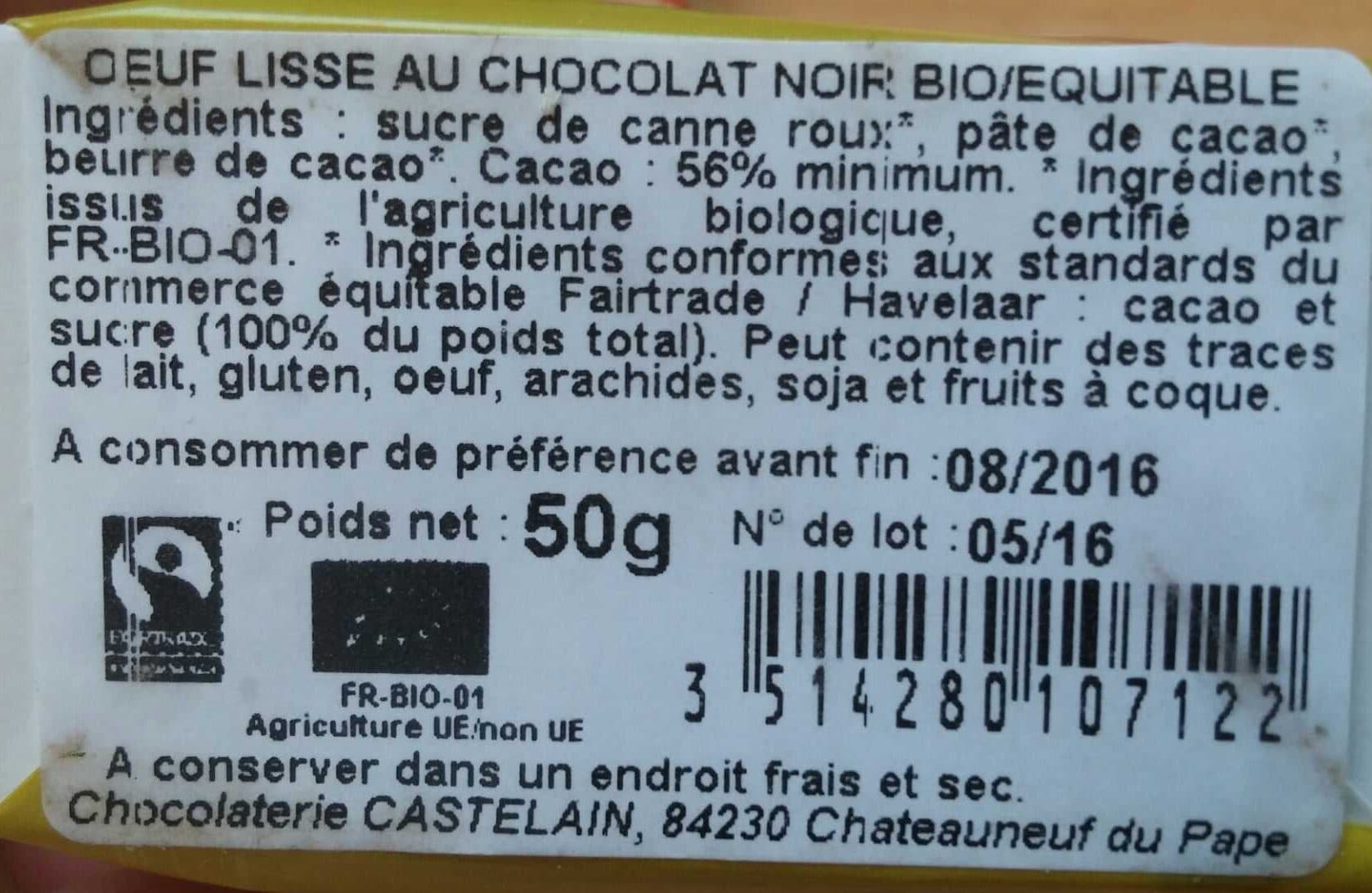 Chocolaterie Castelain Œuf Chocolat Noir packshot