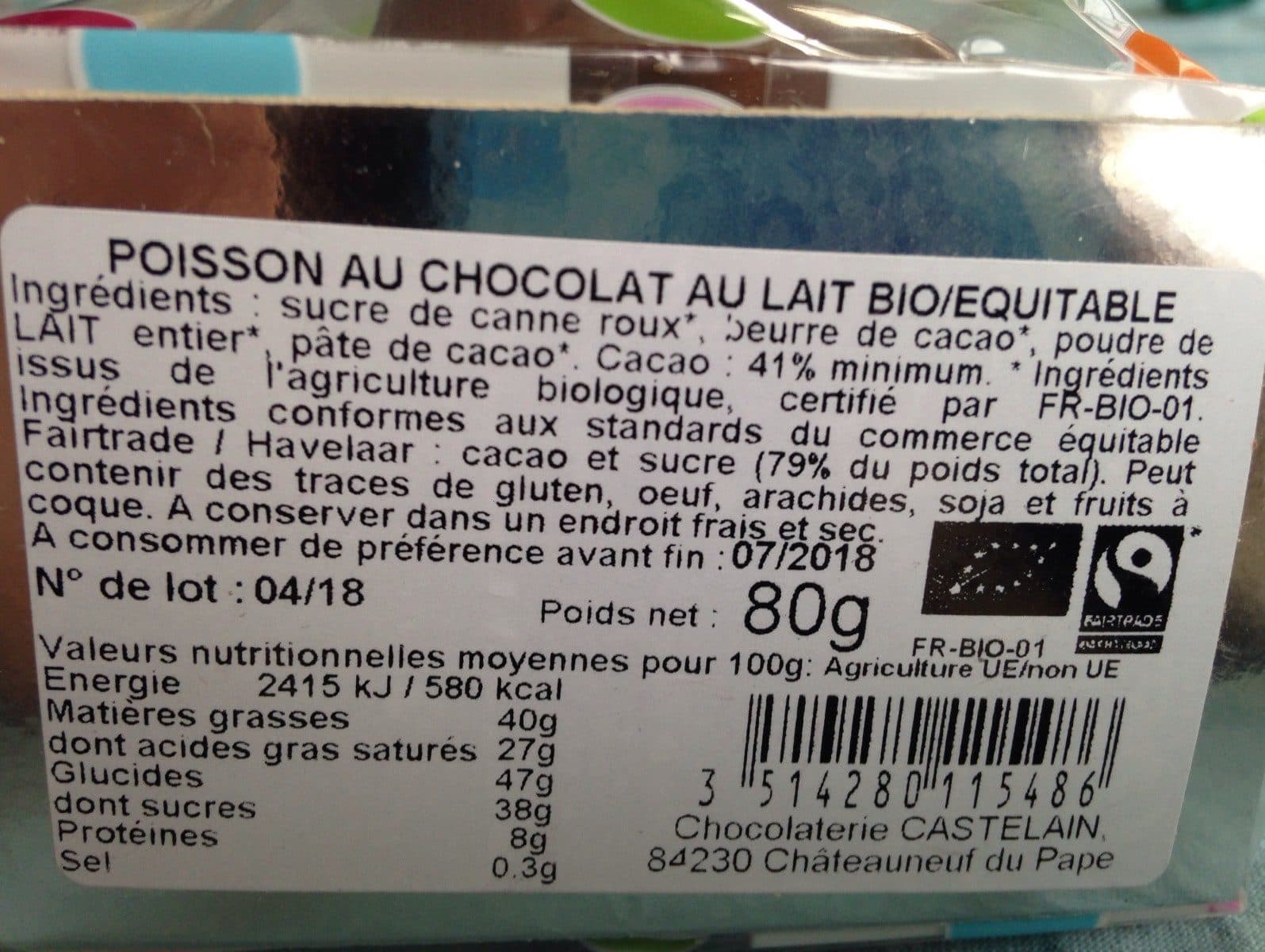 Chocolaterie Castelain Poisson au chocolat au lait packshot