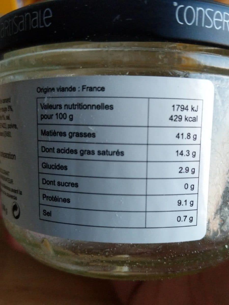 Open Food Facts Rillette de canard au poivron rouge et piment d'Espelette packshot
