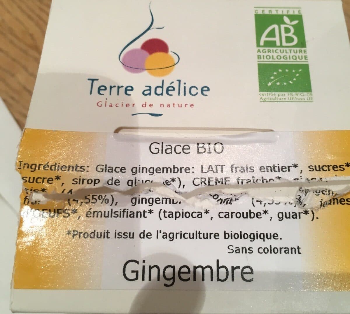 Terre Adélice Glace au gingembre bio packshot