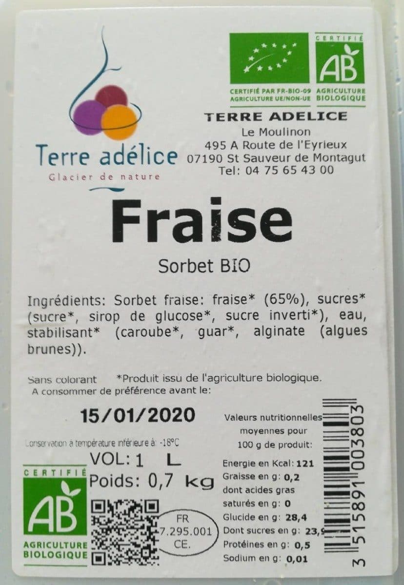 Terre adelice Fraise sorbet bio packshot