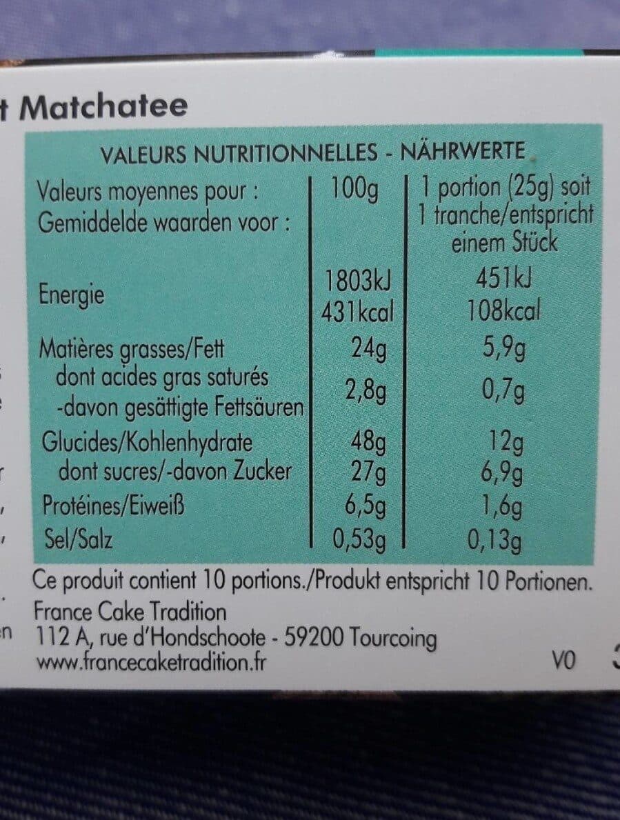 France cake bio Cake thé vert Matcha packshot