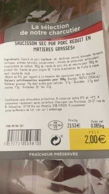La sélection de notre charcutier Saucisson sec pur porc réduit en matières grasses packshot