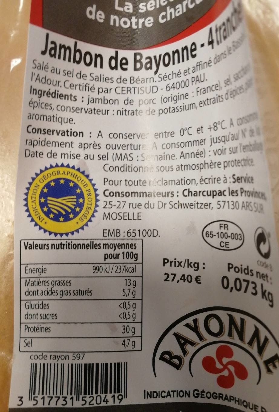 Carrefour Discount Jambon de Bayonne packshot