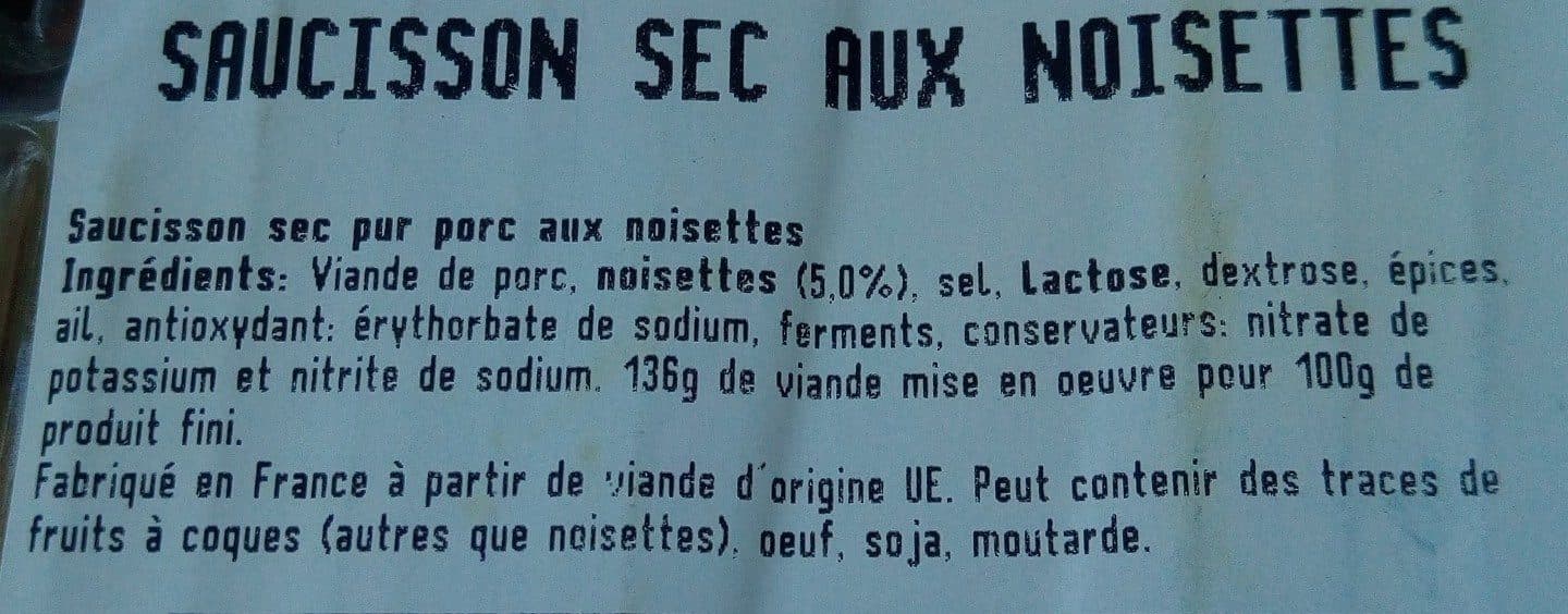 Open Food Facts Saucisson sec aux noisettes packshot