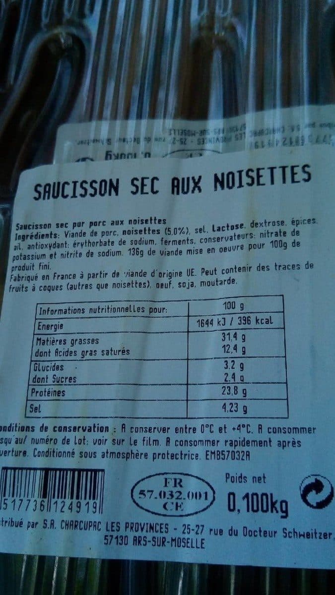 Open Food Facts Saucisson sec aux noisettes packshot