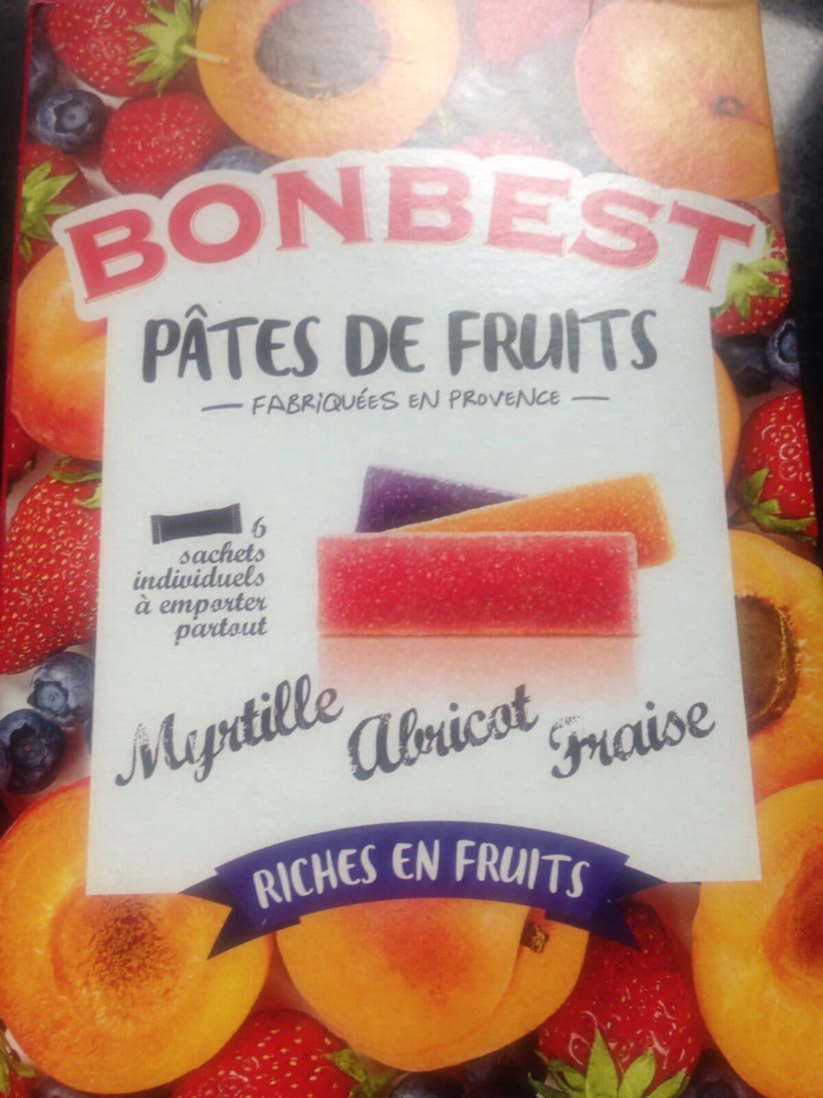 Open Food Facts Pâtes De Fruits Fraise, Abricot, Myrtille x6 packshot