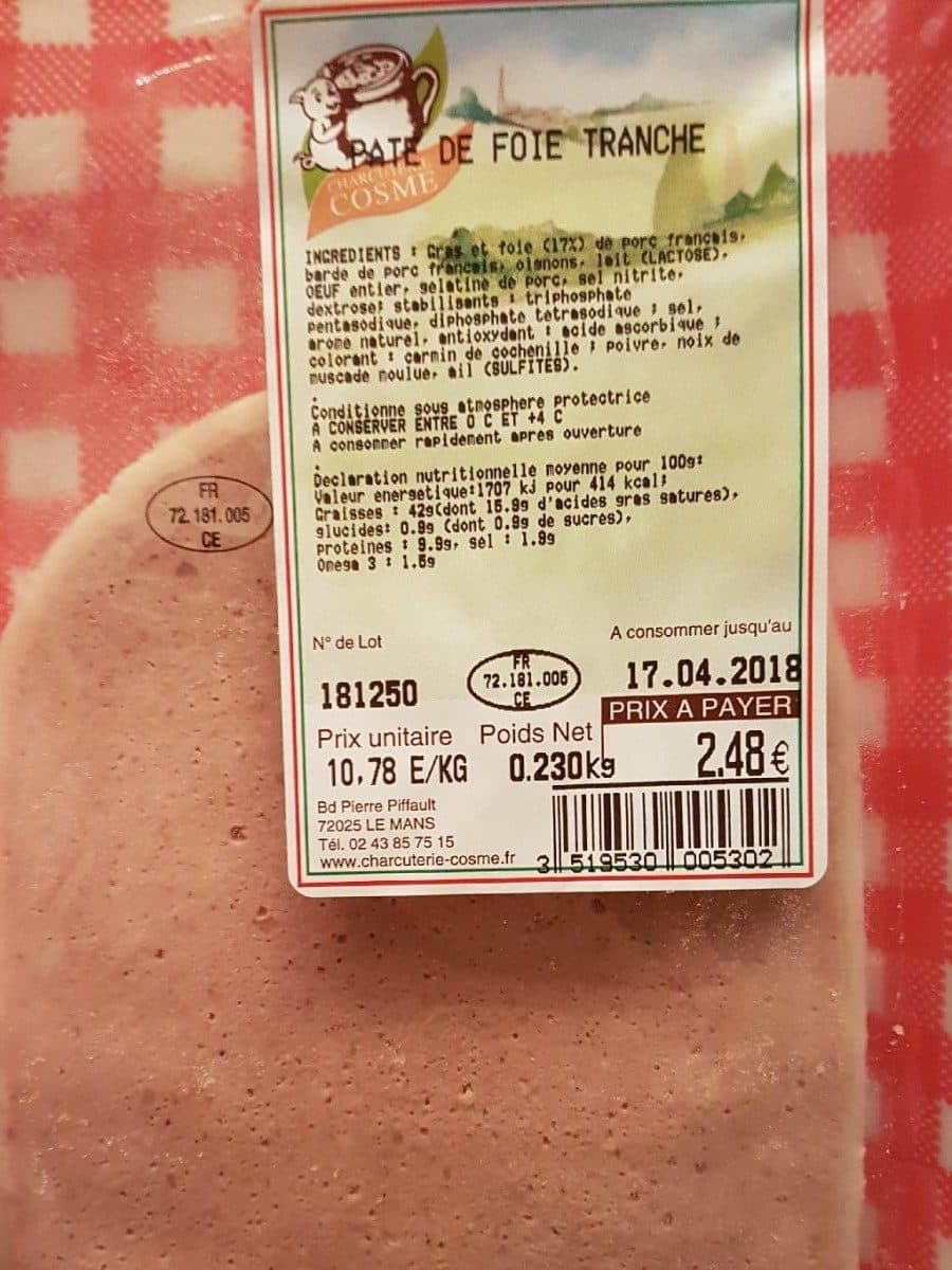 Charcuterie Cosme Pâté de Foie de porc Tranche packshot