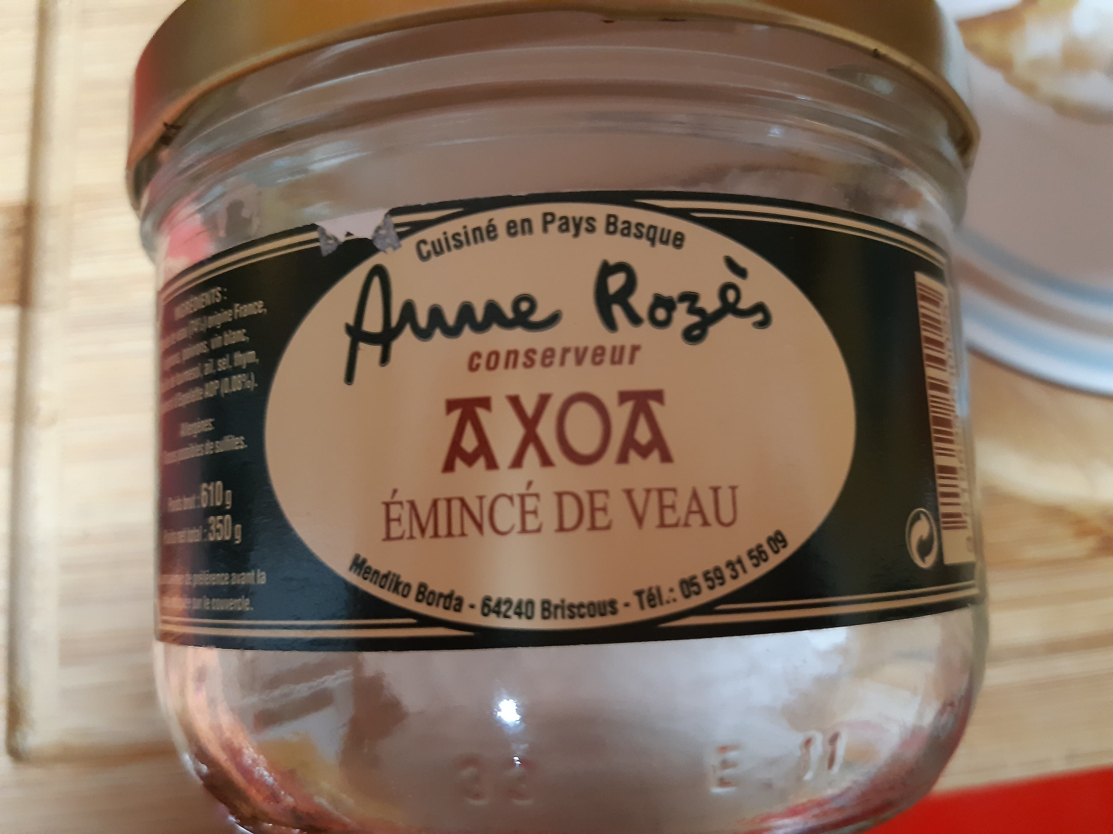 Open Food Facts Axoa de veau ANNE ROZES packshot
