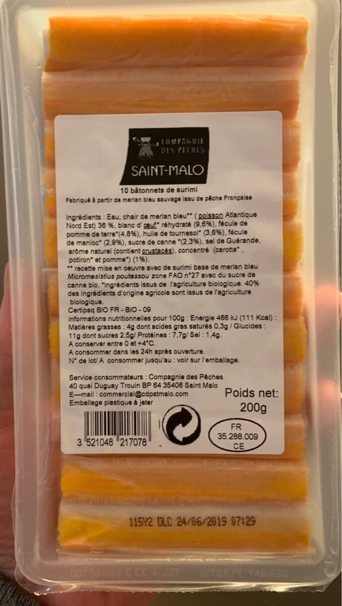 La Compagnie des Pêches de Saint-Malo 10 Batonnets De Surimi merlan bleu sauvage packshot
