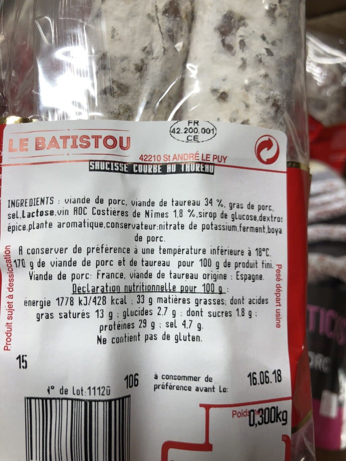 Le Batistou Saucisse courbe au taureau packshot