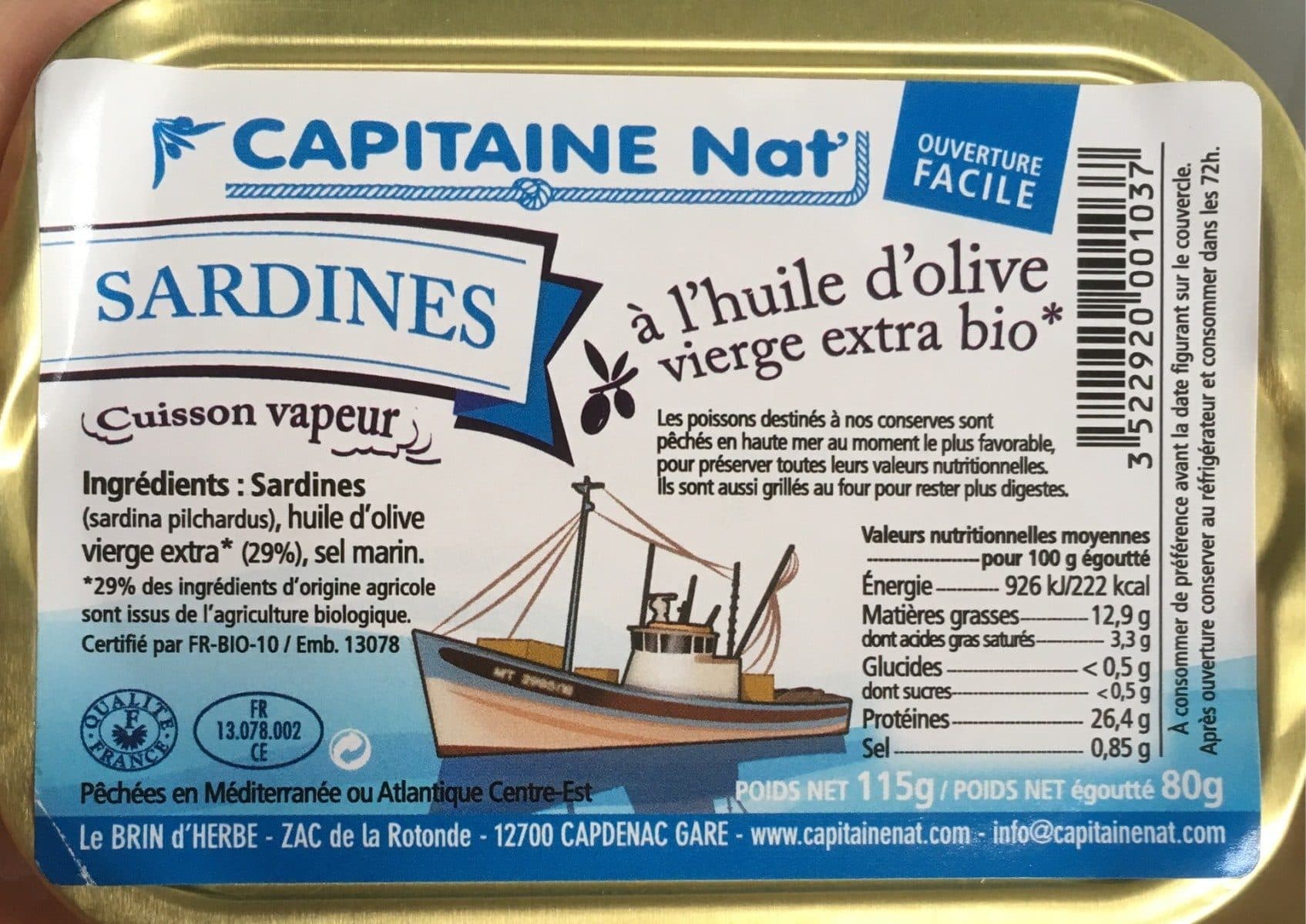 CAPITAINE NAT' Sardines à l’huile d’olive vierge extra bio packshot