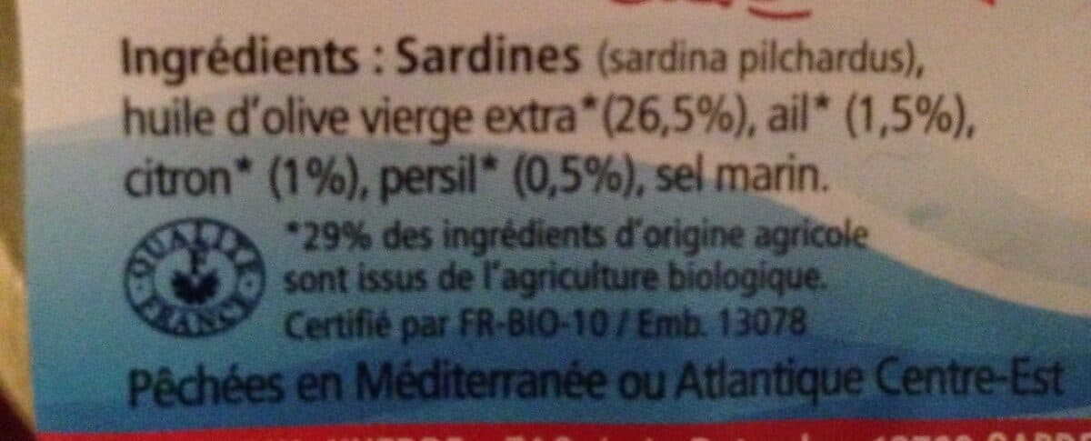 Open Food Facts Sardines à l'ail, au citron et au persil bio packshot