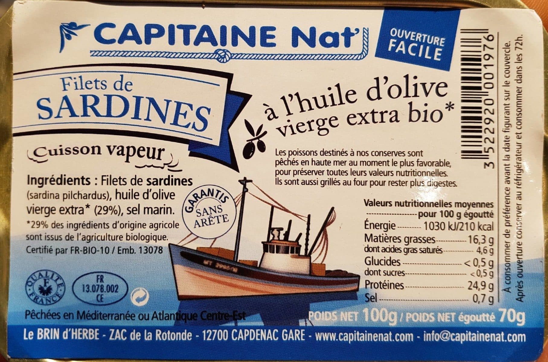 Capitaine Nat' Filets de sardines à l'huile d'olive packshot
