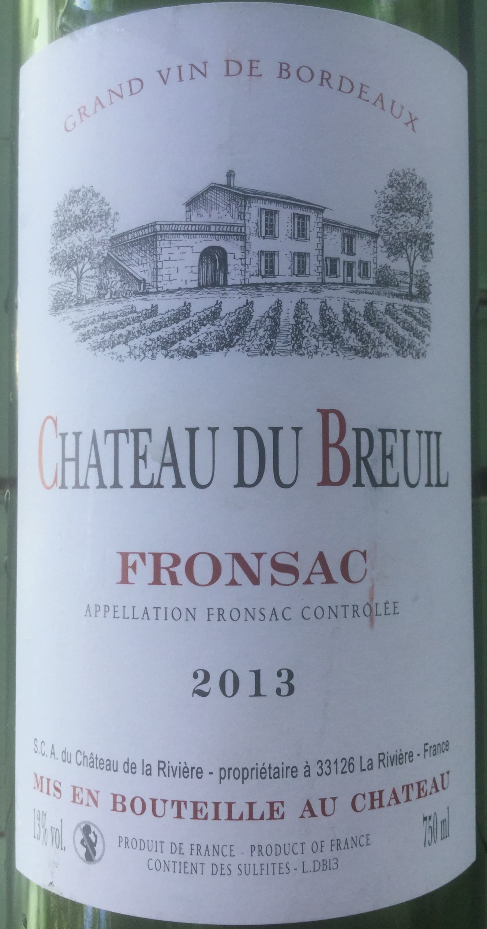Chateau du Brueil Vin rouge Fronsac 2013 packshot