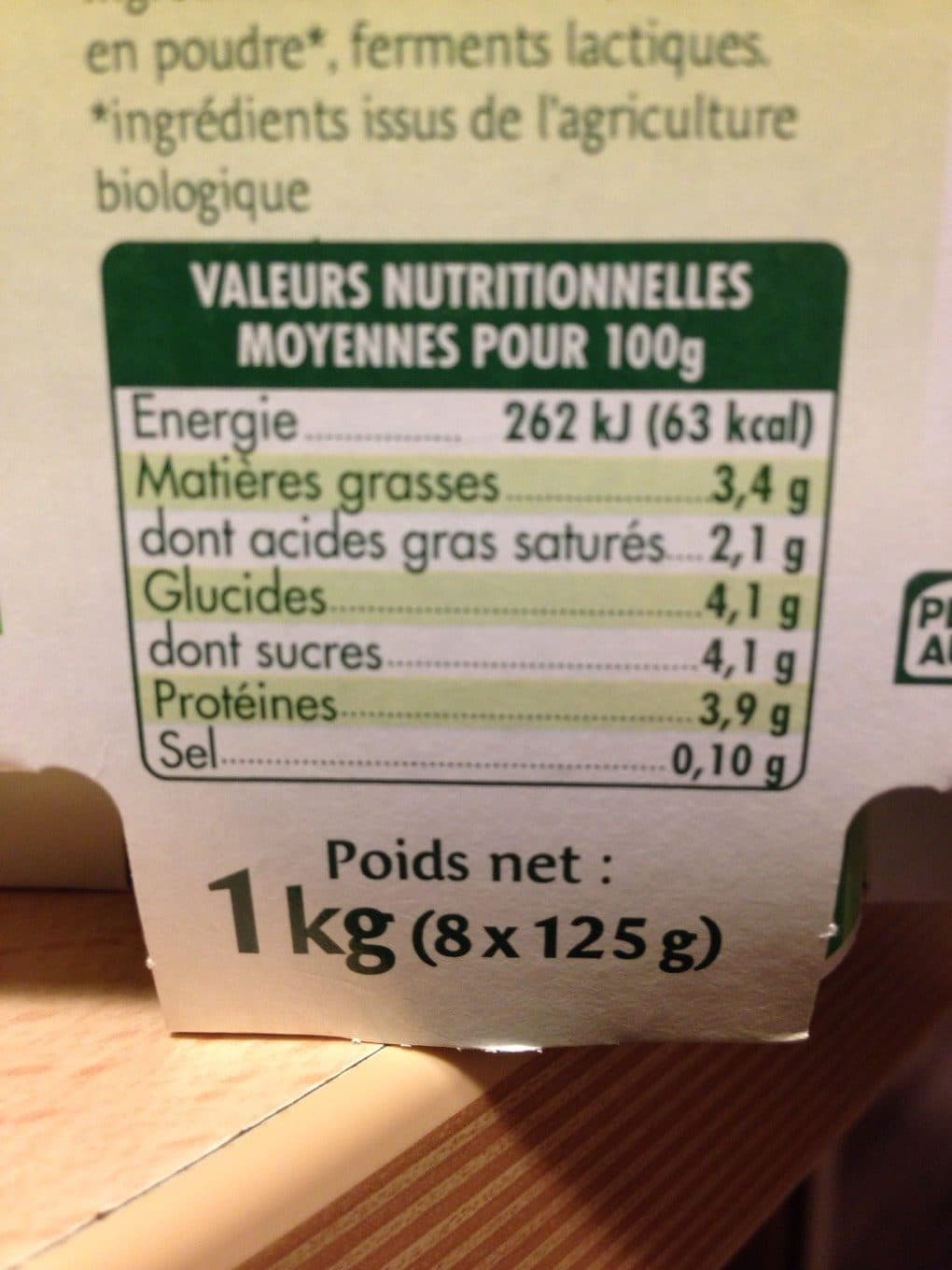 Bio Nat' Yaourt nature au lait entier format familial Bio Nat 8 x 125 gr packshot