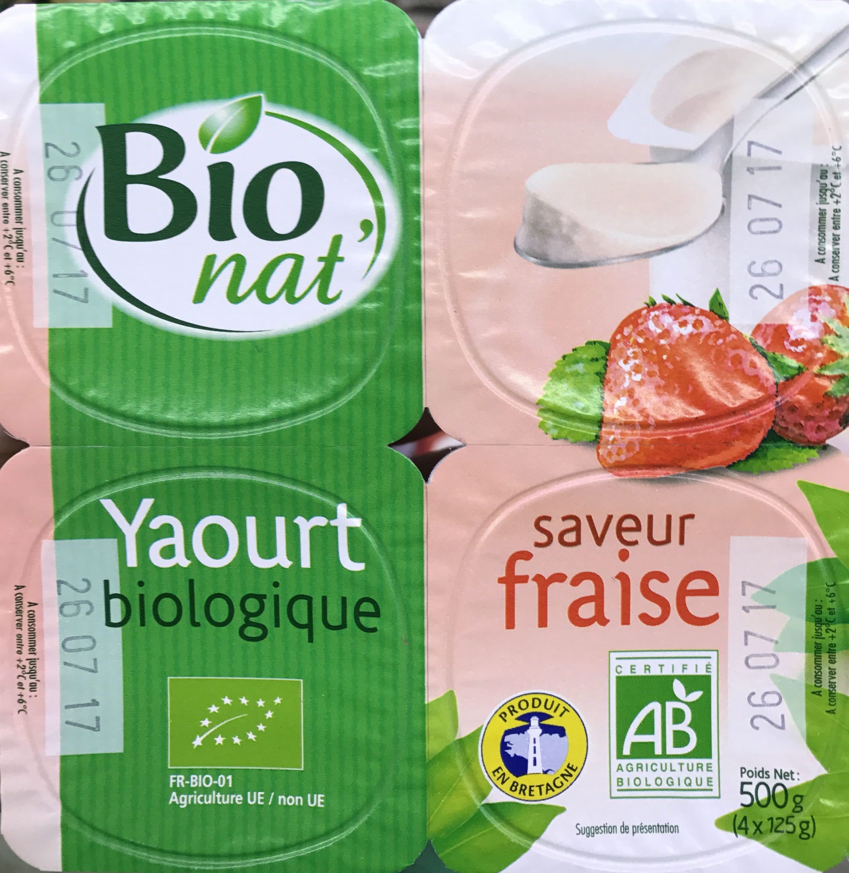 Bio Nat' Yaourt biologique saveur Fraise packshot