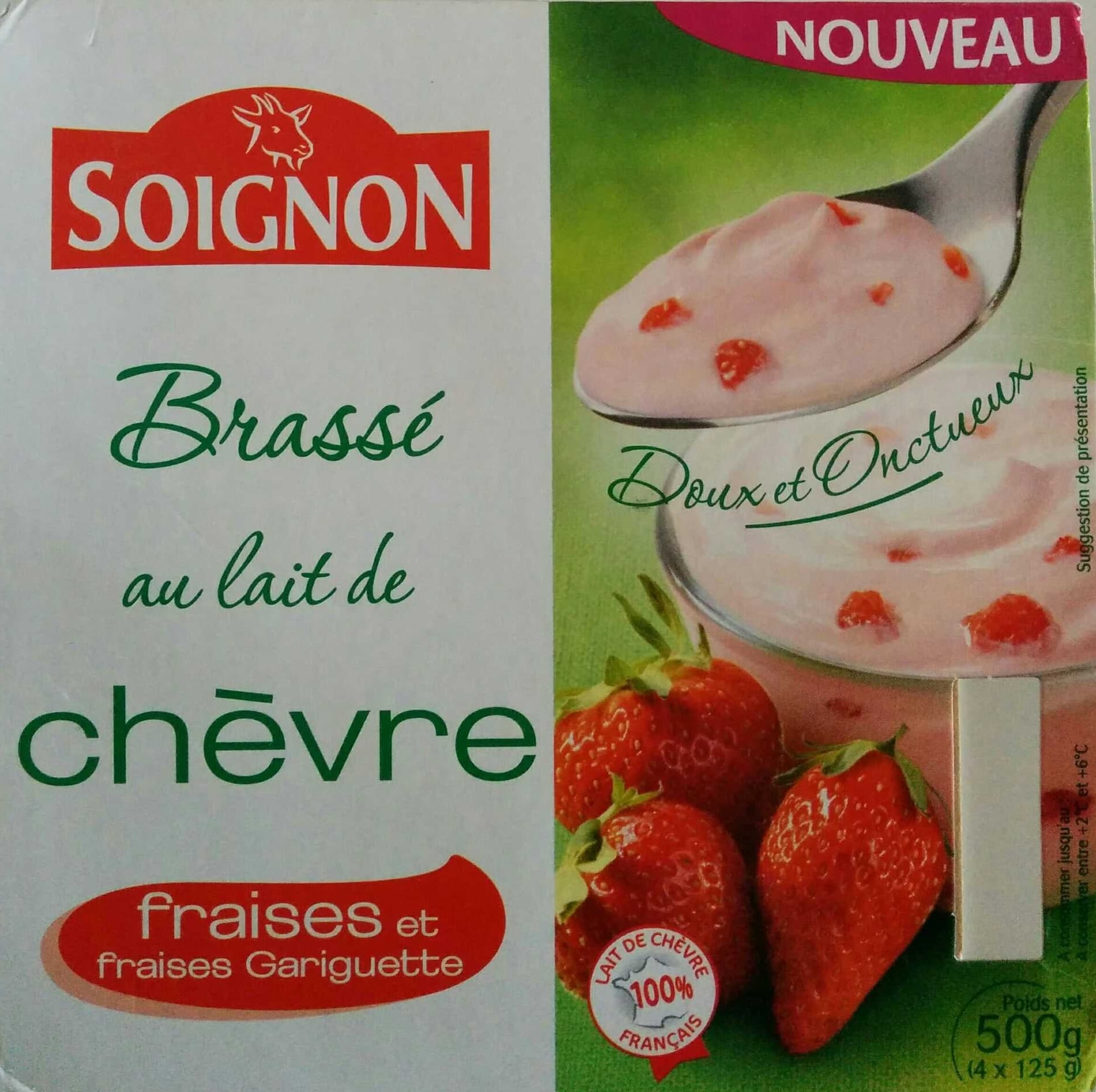 Soignon Brassé au lait de chèvre fraises et fraises Gariguette packshot