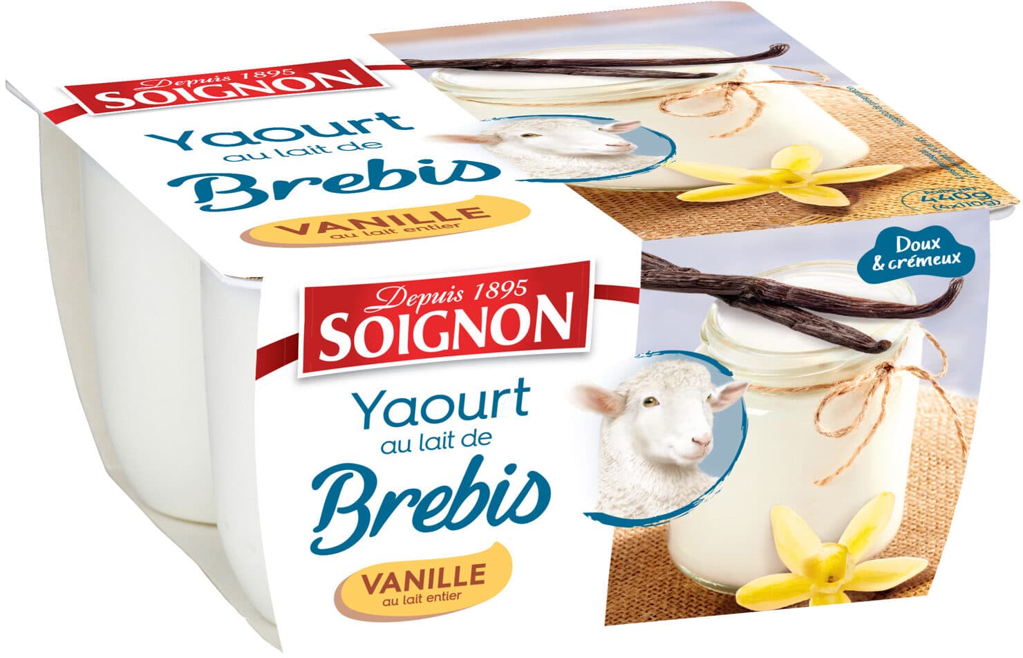 Soignon Yaourt au lait entier de brebis vanille 4 x 110 g packshot