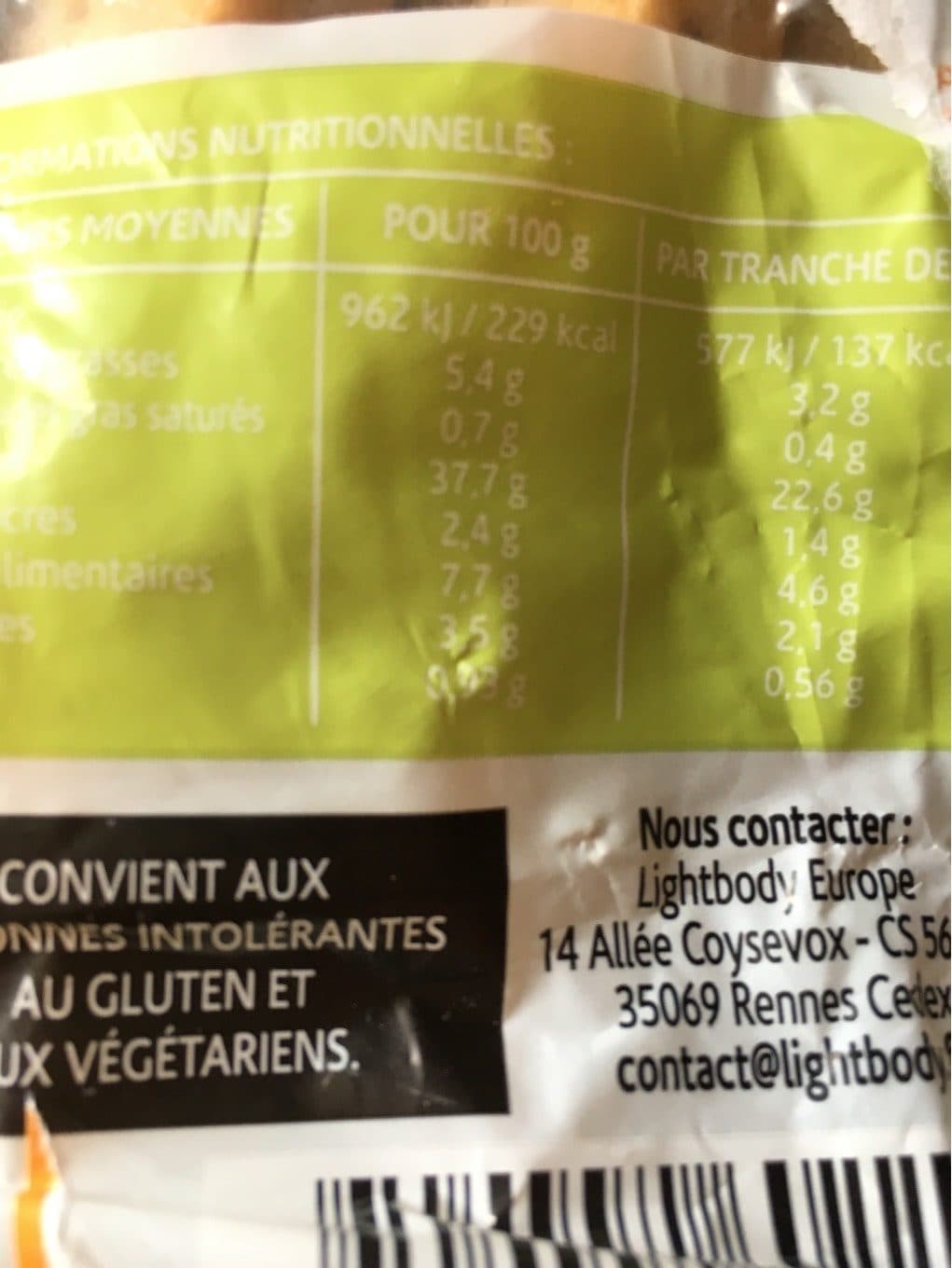 Lightnody Europe Pain campagnard grandes tranches sans gluten packshot