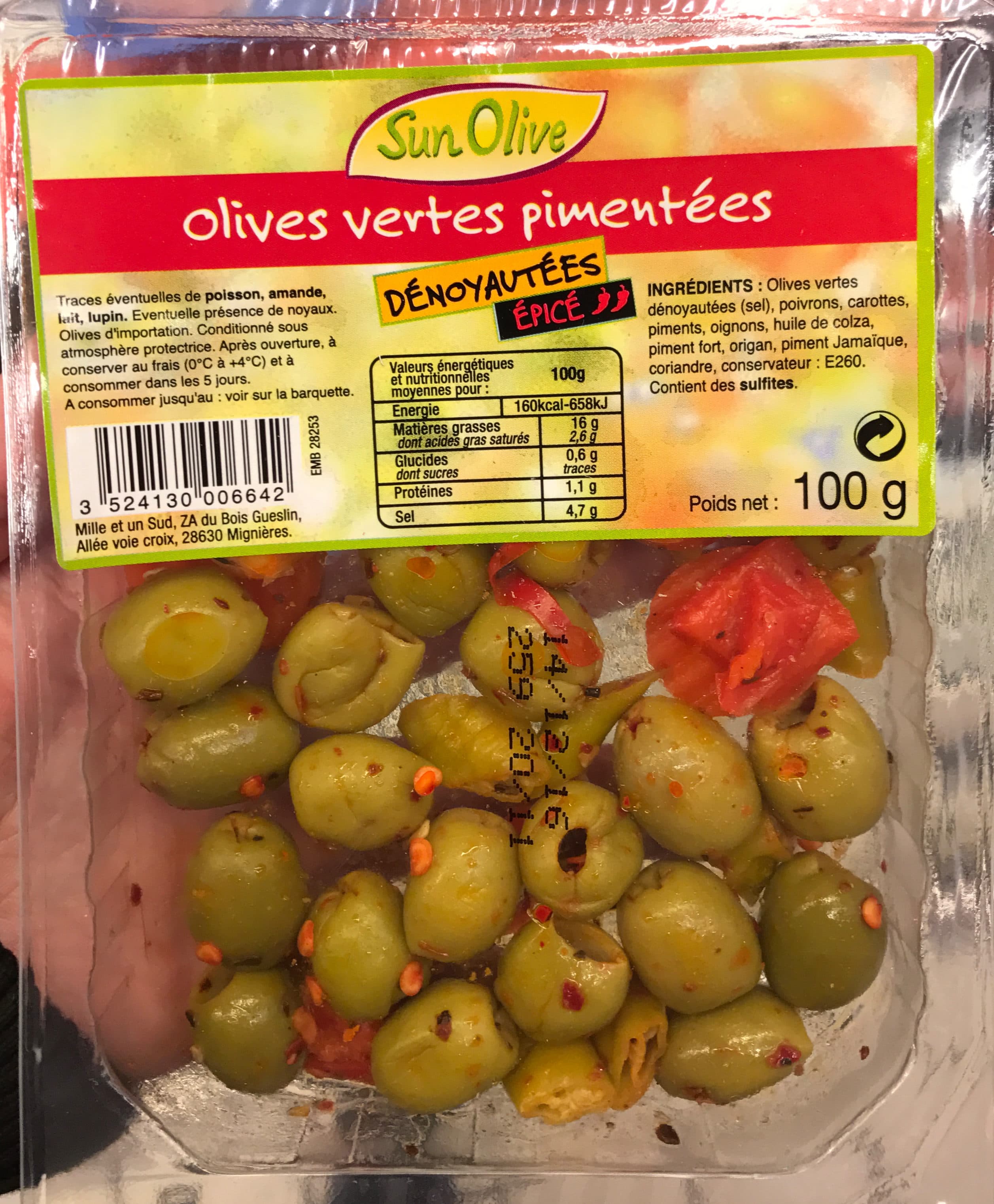 Sun Olive Olives vertes pimentées dénoyautées épicé packshot