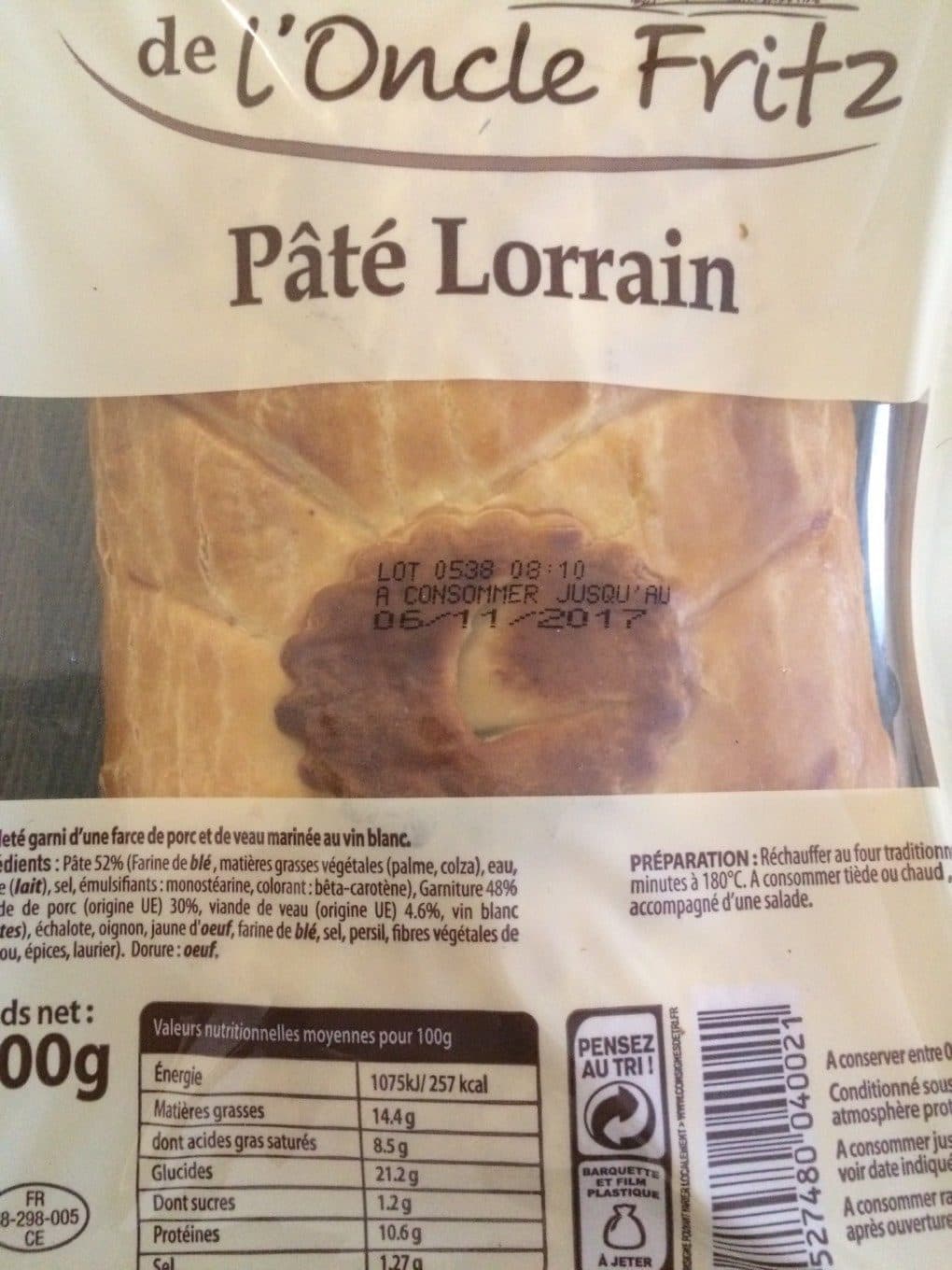 Les Saveurs De L Oncle Fritz Paté lorrain packshot