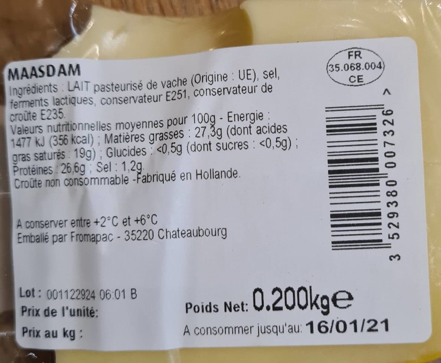 Fromapac Maasdam (27 % MG) packshot