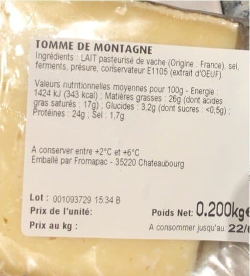 Fromapac Tomme de montagne pasteurisé 20%mg packshot