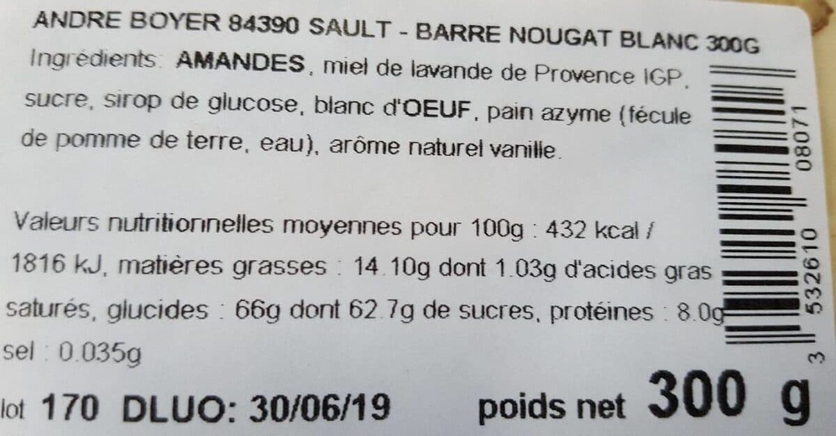André Boyer Barre nougat blanc packshot