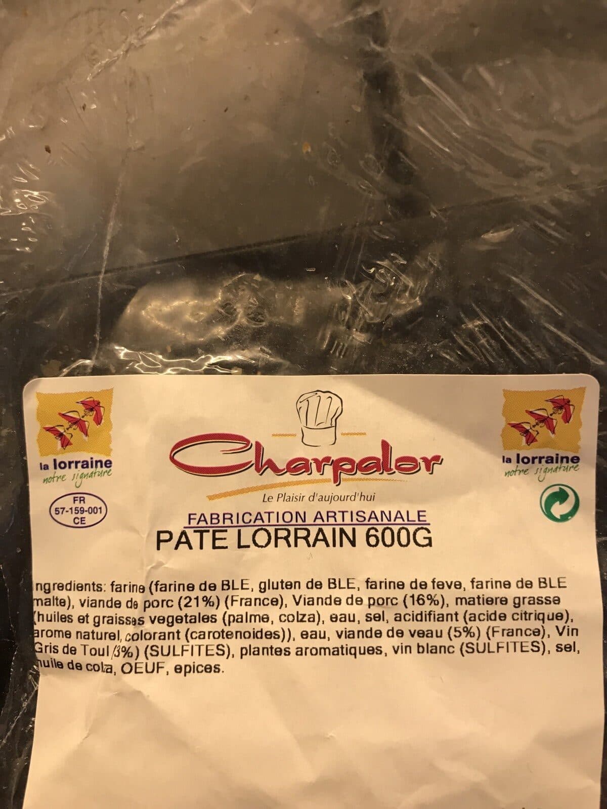 Charpalor Pate lorrain 600 gr packshot