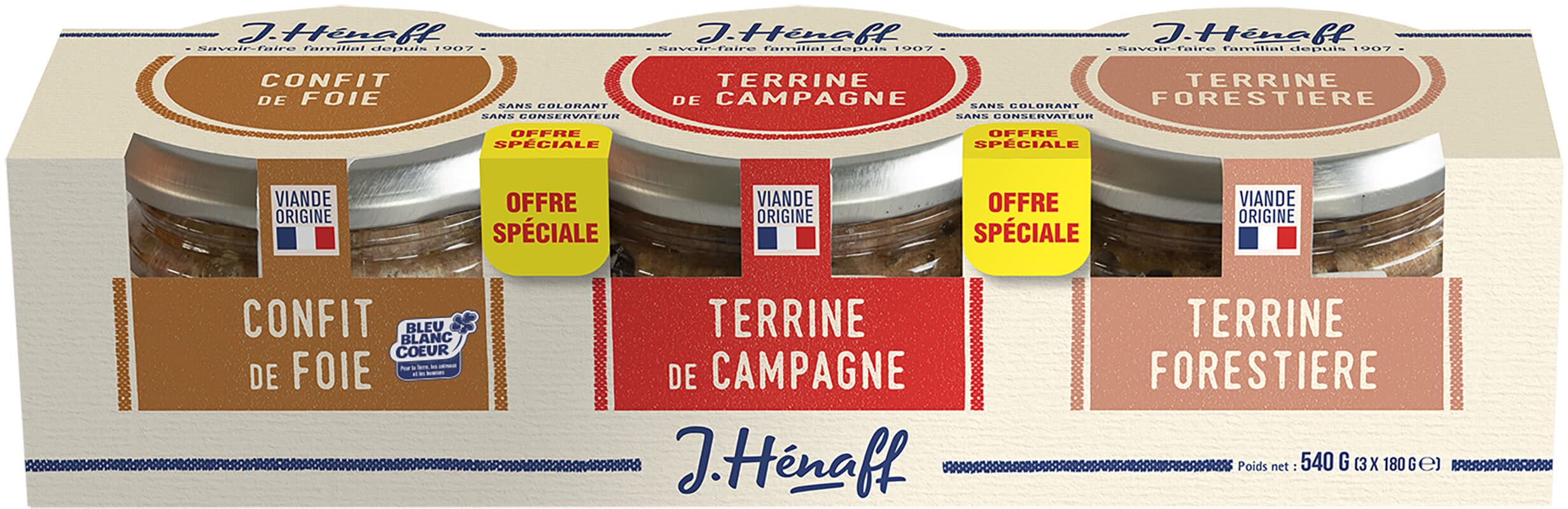 Hénaff Lot Confit de foie - Terrine de Campagne - Terrine Forestière packshot