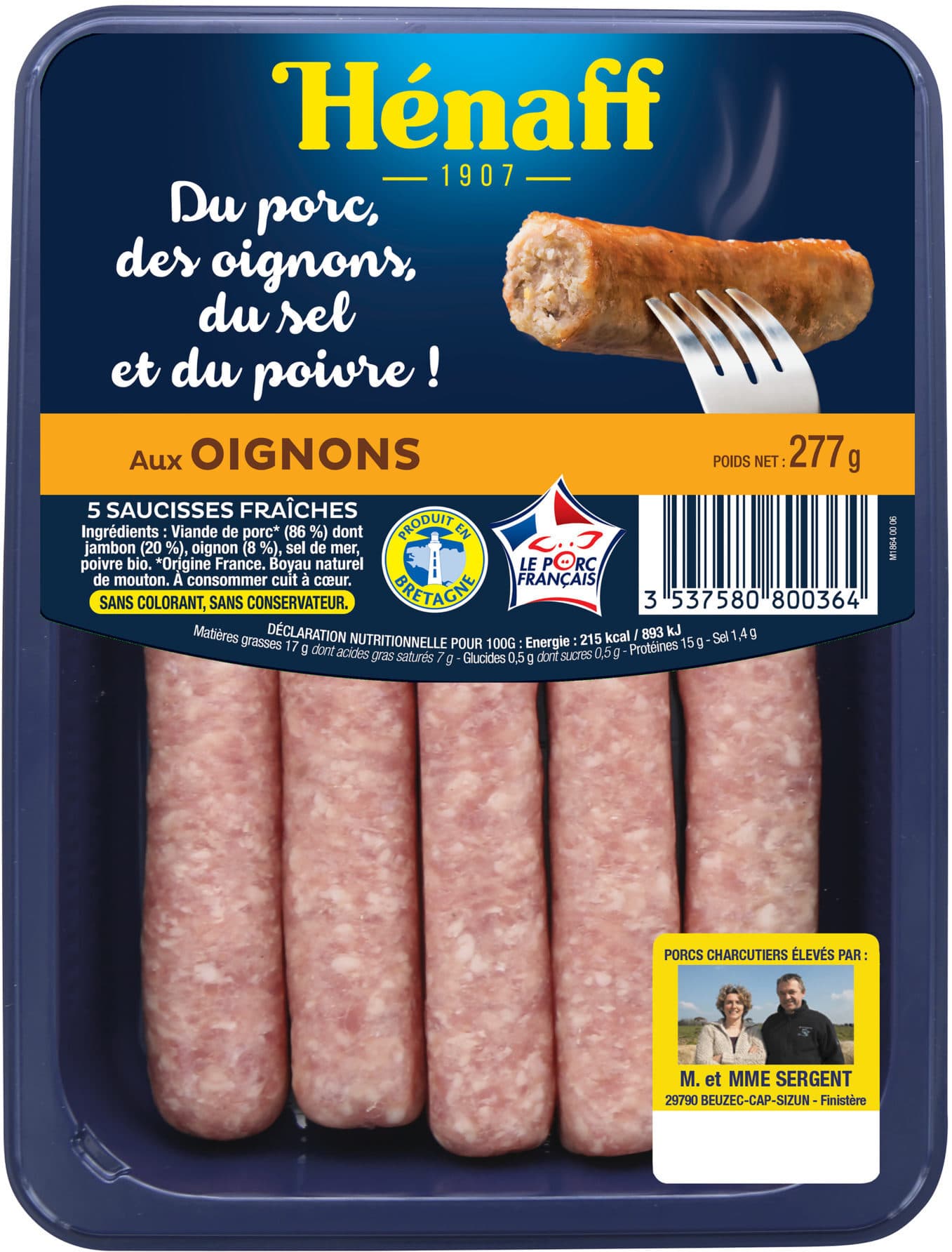 Hénaff Saucisses aux oignons Hénaff x5 packshot
