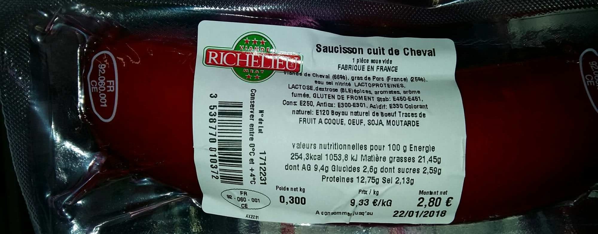 Richelieu Viande Richelieu, Saucisson cuit de cheval, le saucisson de 300 g packshot